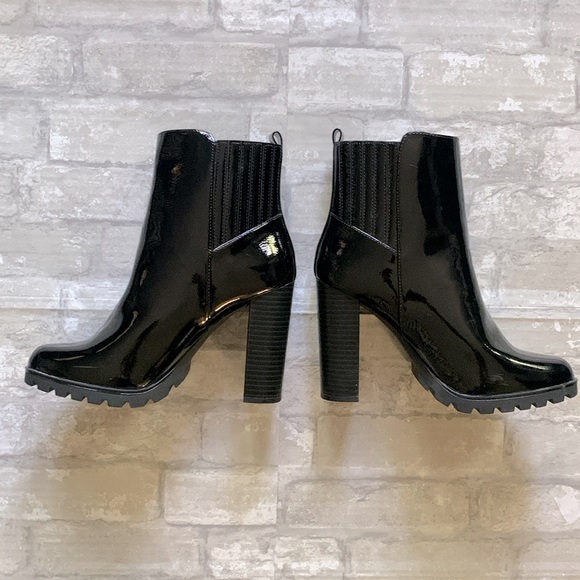 Black Patent Leather Lug Sole Boots - Picture 3 of 8